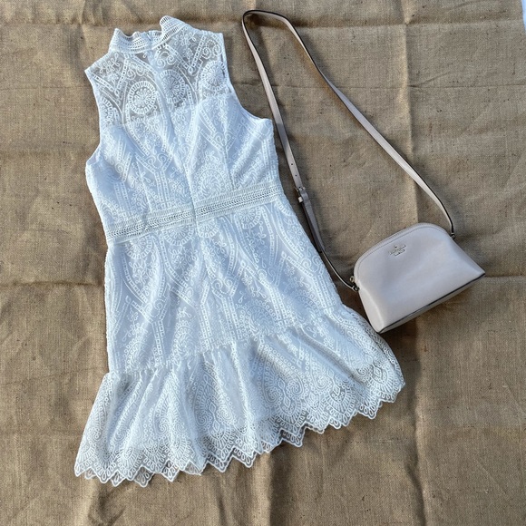 SHEIN Mock Neck Embroidery Mesh Sleeveless Dress - Picture 4 of 6